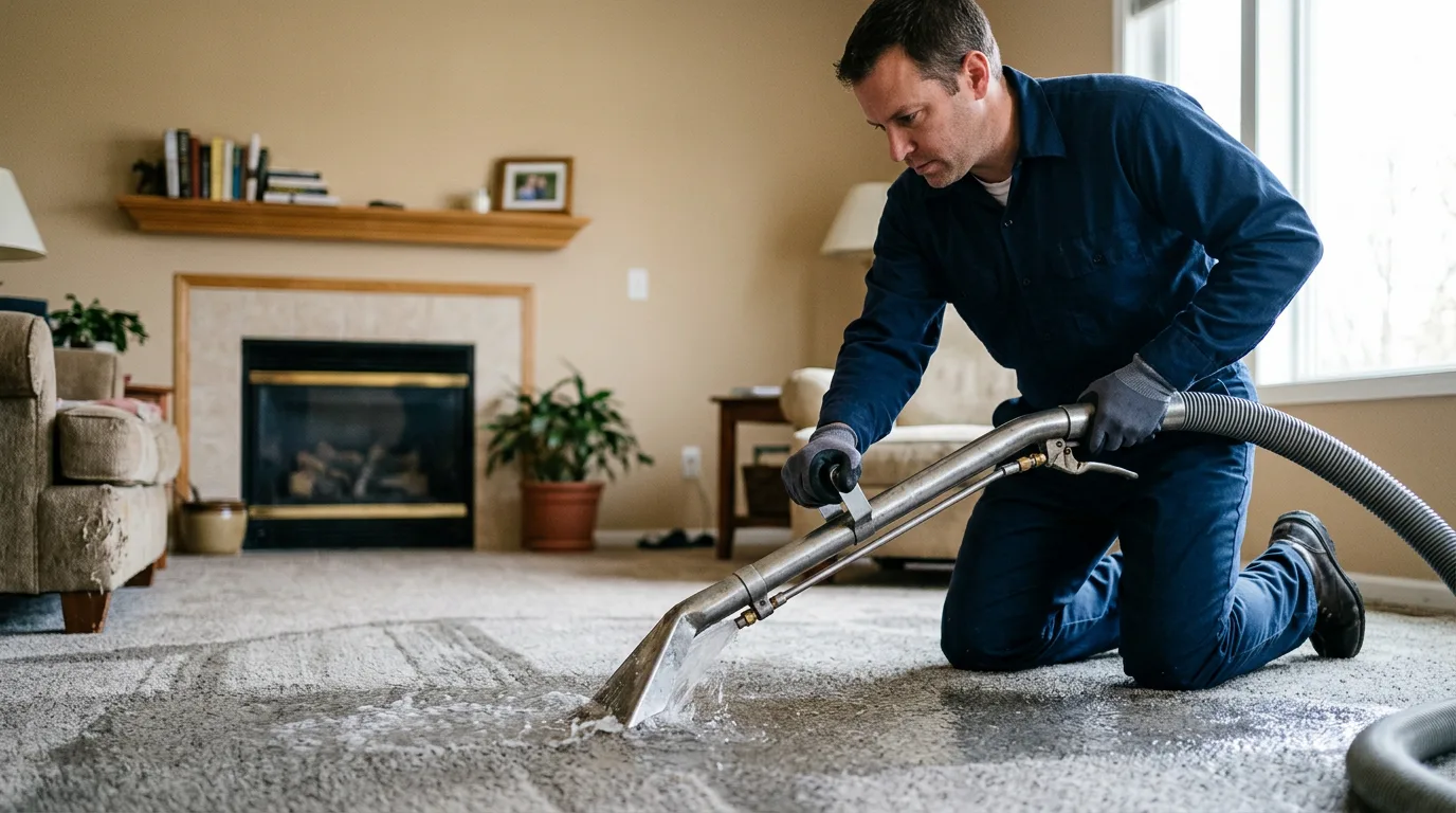 Water damage restoration technician working near Ionia, IA